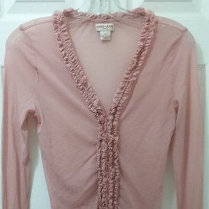 Guess Pink Mesh Blouse -- ruffles and long sleeves